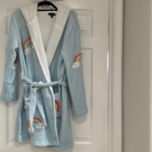 EUC Nordstrom TopShop Short bathrobe size 4-6 light blue with rainbows